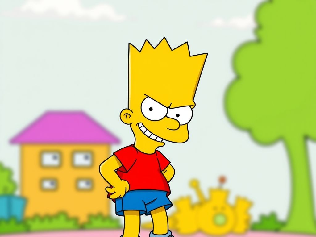 Bart Simpson - The Rebellious Icon of Animation Bart Simpson's mischievous look with his spiky blonde hair and skateboard